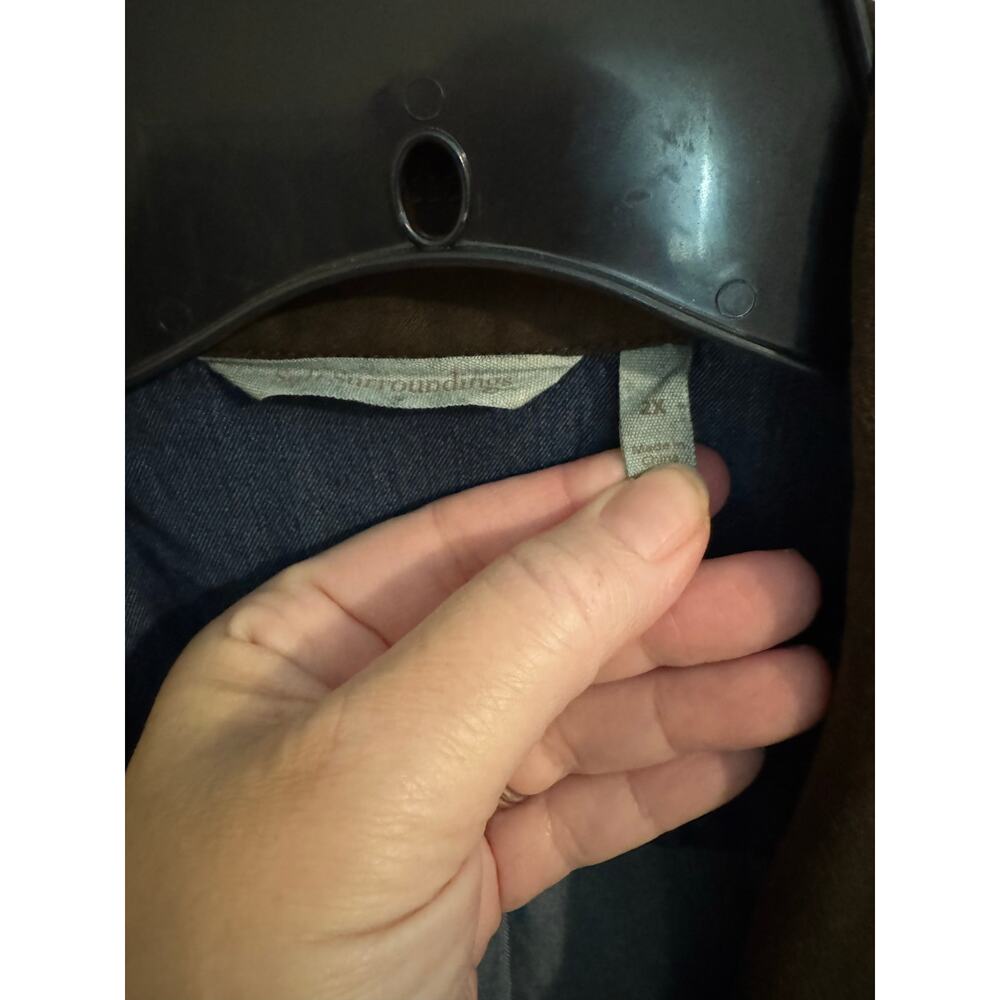 Soft Surroundings Chambray Shirt Dress Faux Suede Western Plus 2X Blue. - Picture 3 of 9